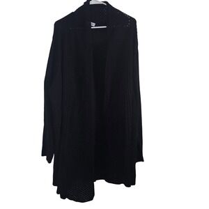 Rebecca Malone Womens 3X Black Pointelle Open Front Cardigan Sweater Duster Long